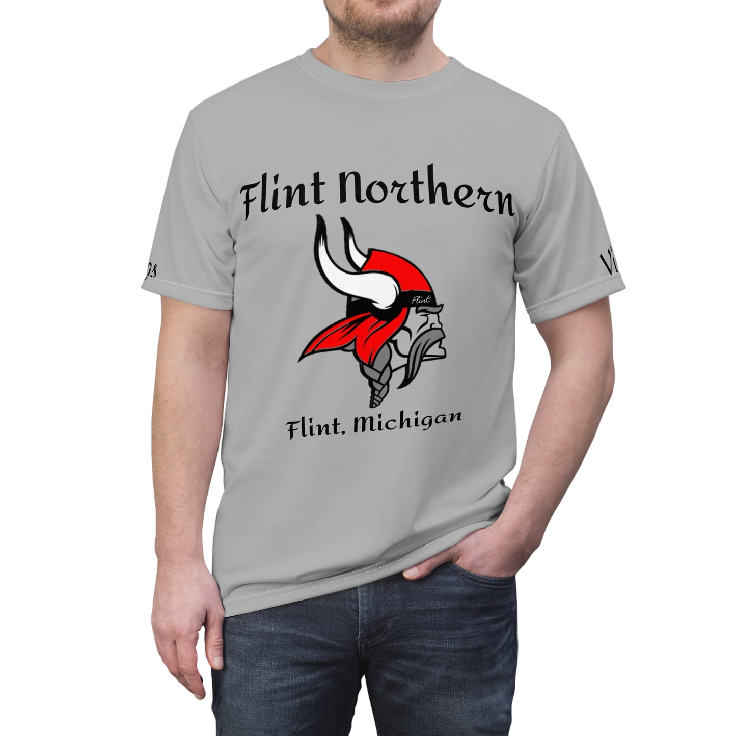 Northern Vikings plain Unisex Cut & Sew Tee Color Gray Nothing on the back. Designed by tah Straight Outta Flint Northern.