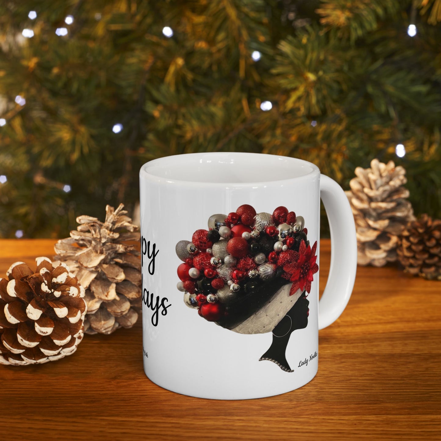 Lady Noelle, Festive Holiday Ceramic Mug - 11oz & 15oz - Perfect for Christmas Gifts