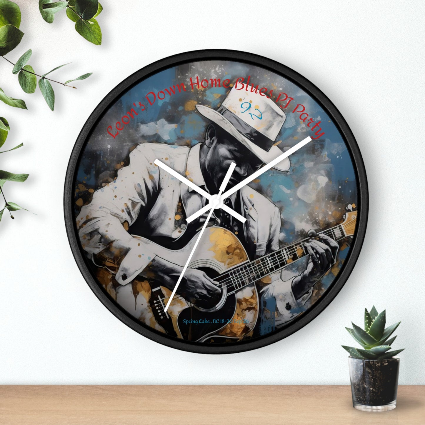 Leon's Down Home Blues  Wall Clock — Vintage Musician Art Clock
