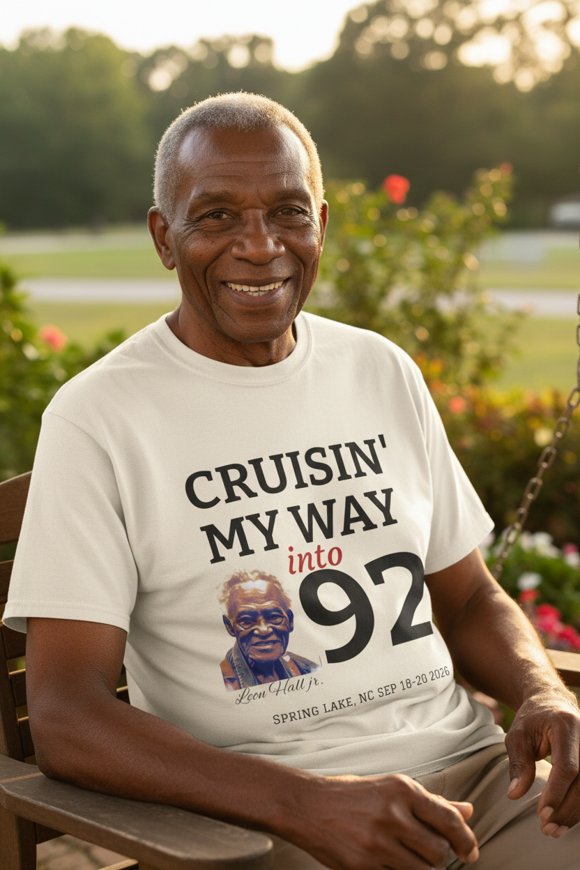 Cruisin' My Way Into 92 T-Shirt — 92nd Birthday Celebration for Leon Hall Jr.