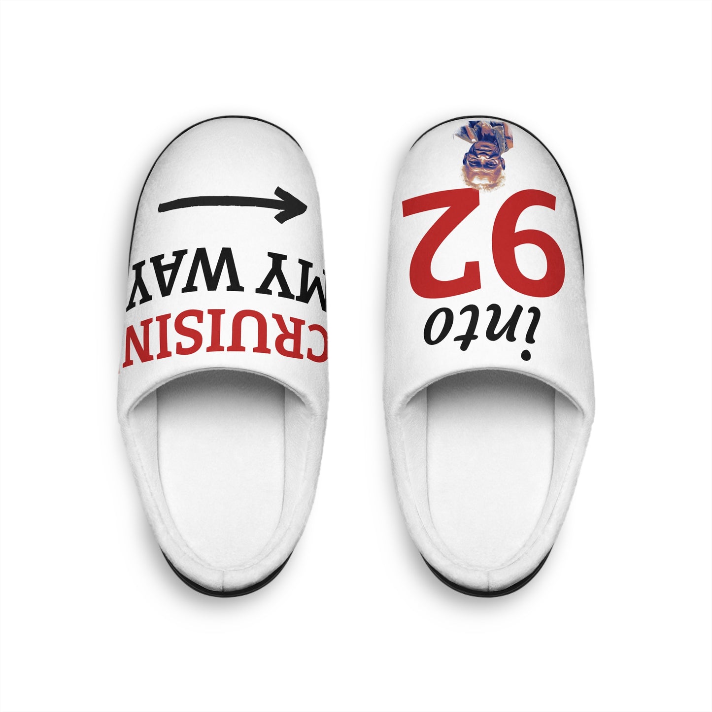 Men's Slippers - 'Into 92: Cruisin' My Way' Funny Novelty Indoor Slip-On