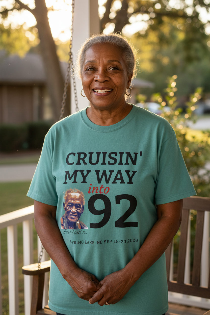 Cruisin' My Way Into 92 T-Shirt — 92nd Birthday Celebration for Leon Hall Jr.