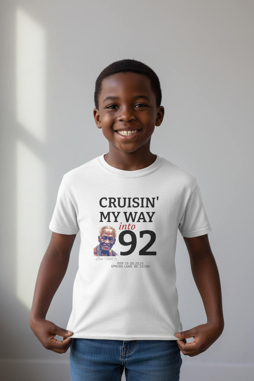 Youth T‑Shirt — "Cruisin' My Way into 92" Birthday Tee (Funny Senior Birthday Design)