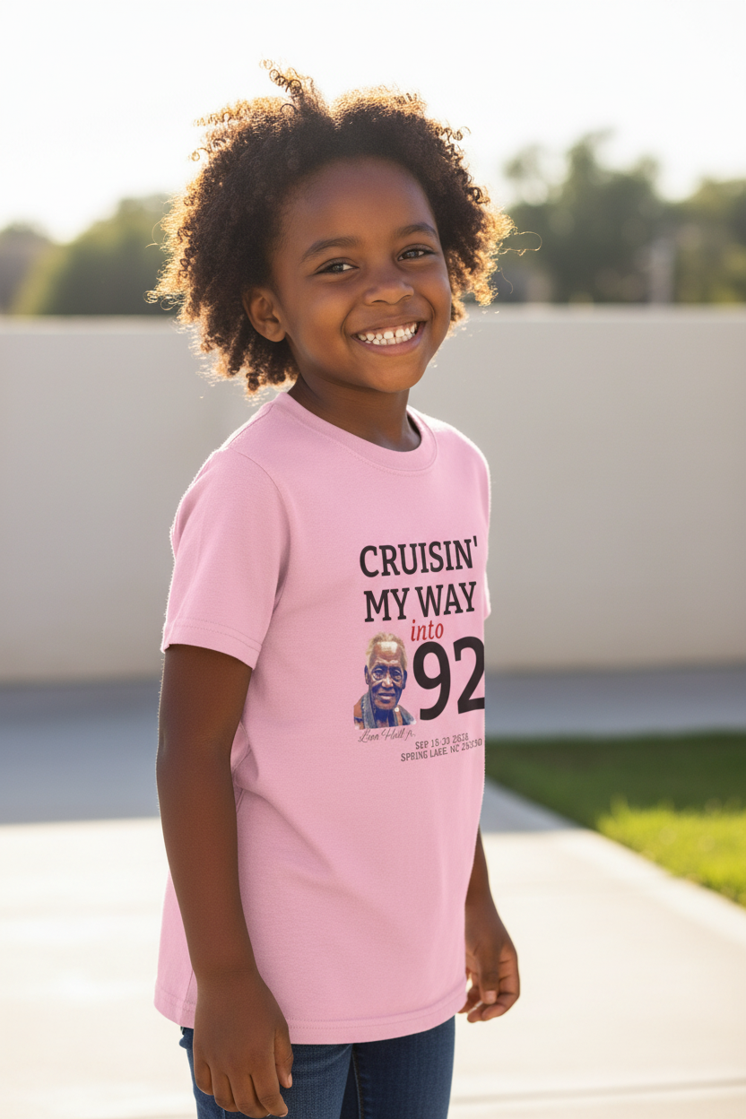 Youth T‑Shirt — "Cruisin' My Way into 92" Birthday Tee (Funny Senior Birthday Design)