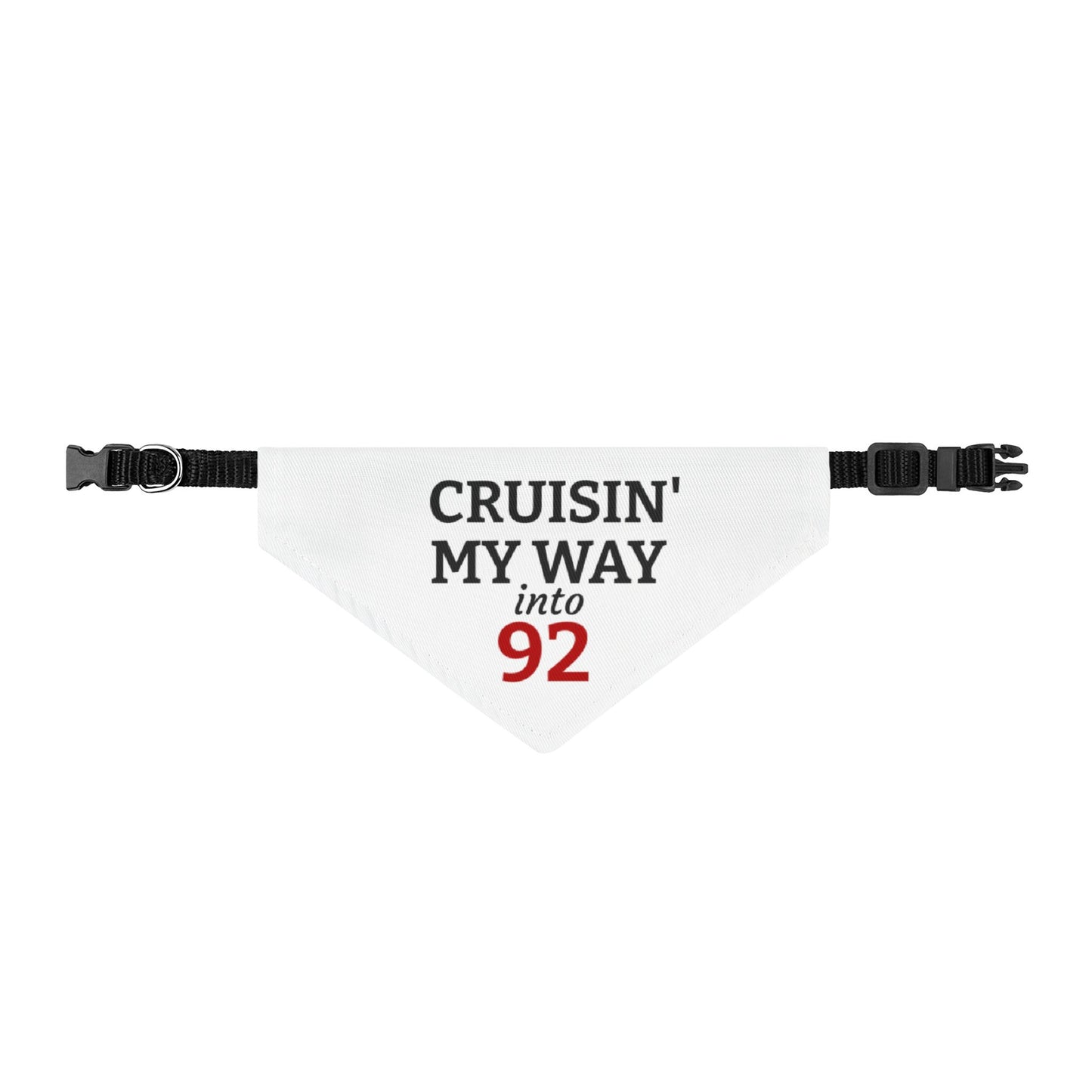 Pet Bandana — "Cruisin' My Way into 92" Clip-On Birthday Bandana for Dogs & Cats