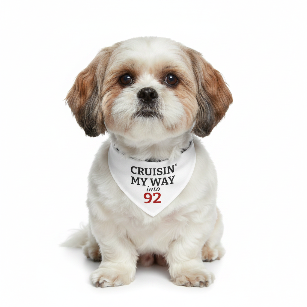 Pet Bandana — "Cruisin' My Way into 92" Clip-On Birthday Bandana for Dogs & Cats