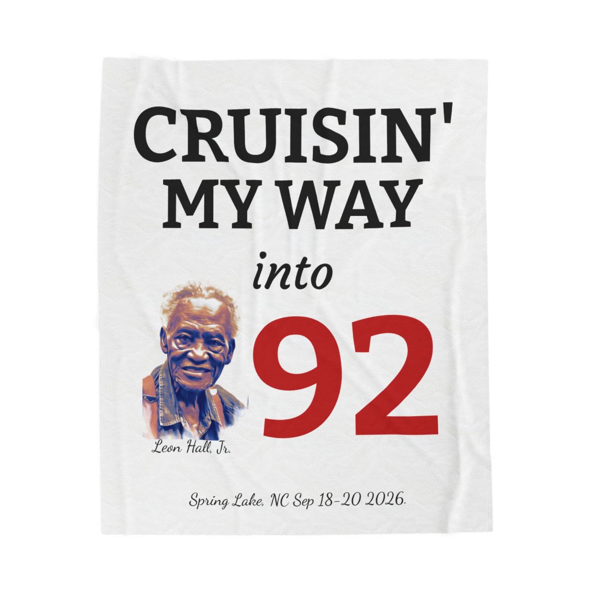 92nd Birthday Leon's Velveteen Plush Blanket - "Cruisin' My Way into 92" Commemorative Throw