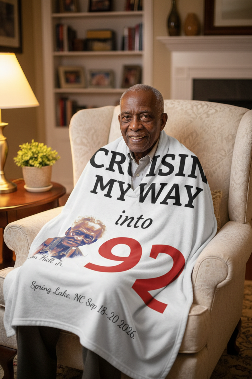 92nd Birthday Leon's Velveteen Plush Blanket - "Cruisin' My Way into 92" Commemorative Throw