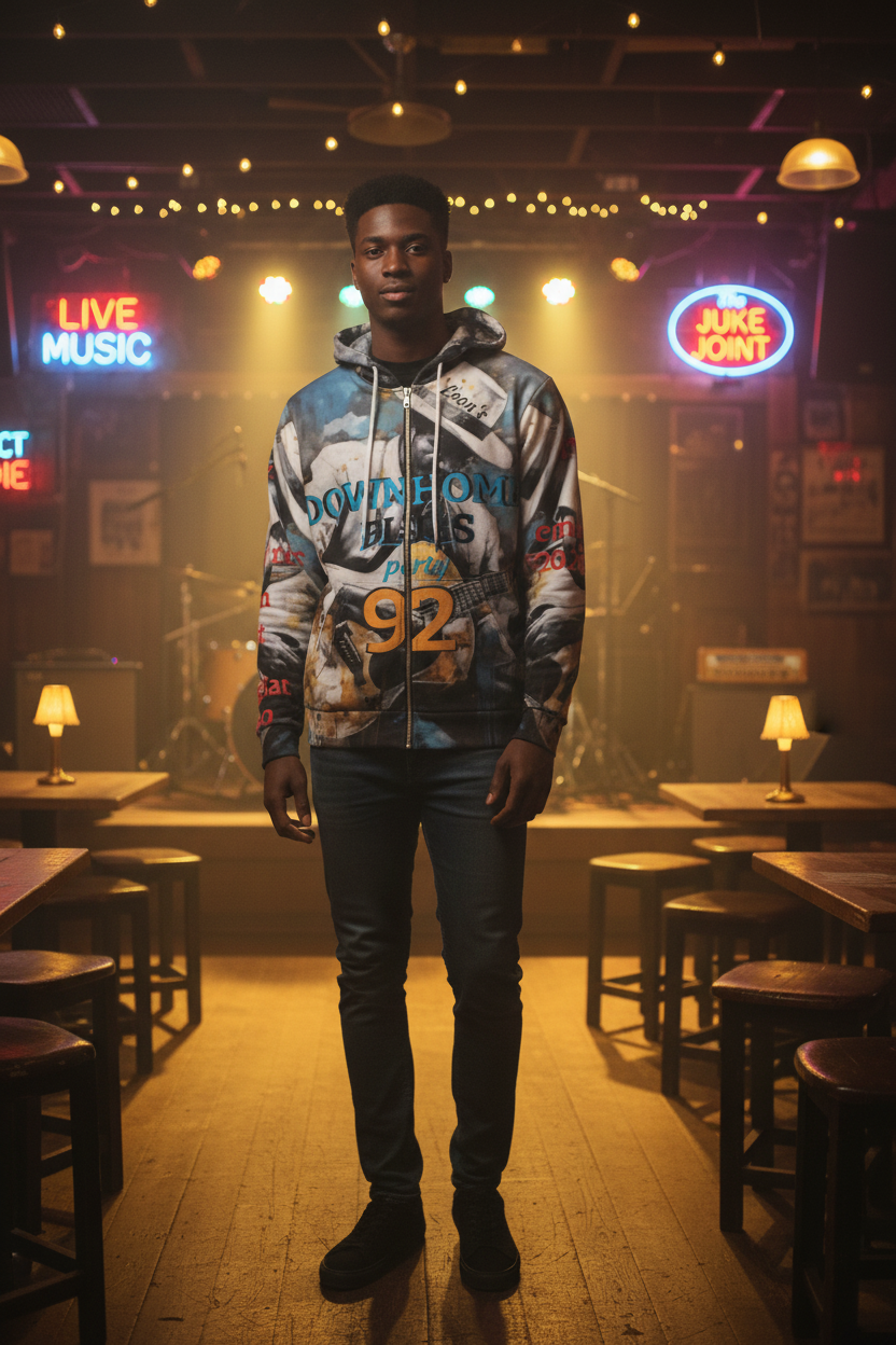Leon Hall's 92nd Blues Party Full-Zip Hoodie — "Down Home Blues" Vintage 1934 Design